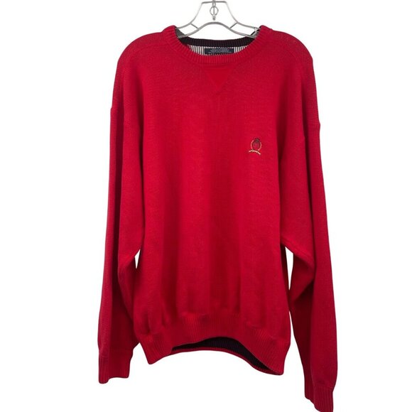 Tommy Hilfiger Womens Tight Knit Sweater Long Sleeve Red/Multi Size XL Heavy - Picture 1 of 8